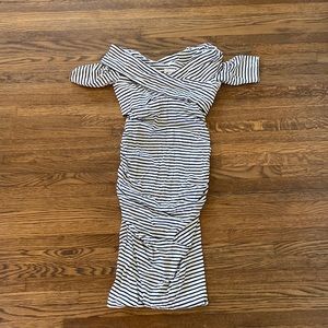 LED Maternity Striped off the Shoulder Dress